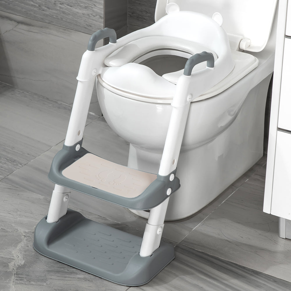 Töpfchentraining-Toilettensitz mit Tritthocker-Leiter Grau