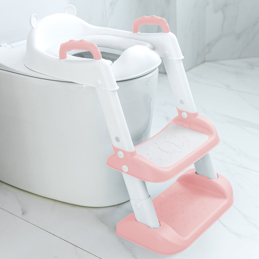 Töpfchentraining-Toilettensitz mit Tritthocker-Leiter Pink