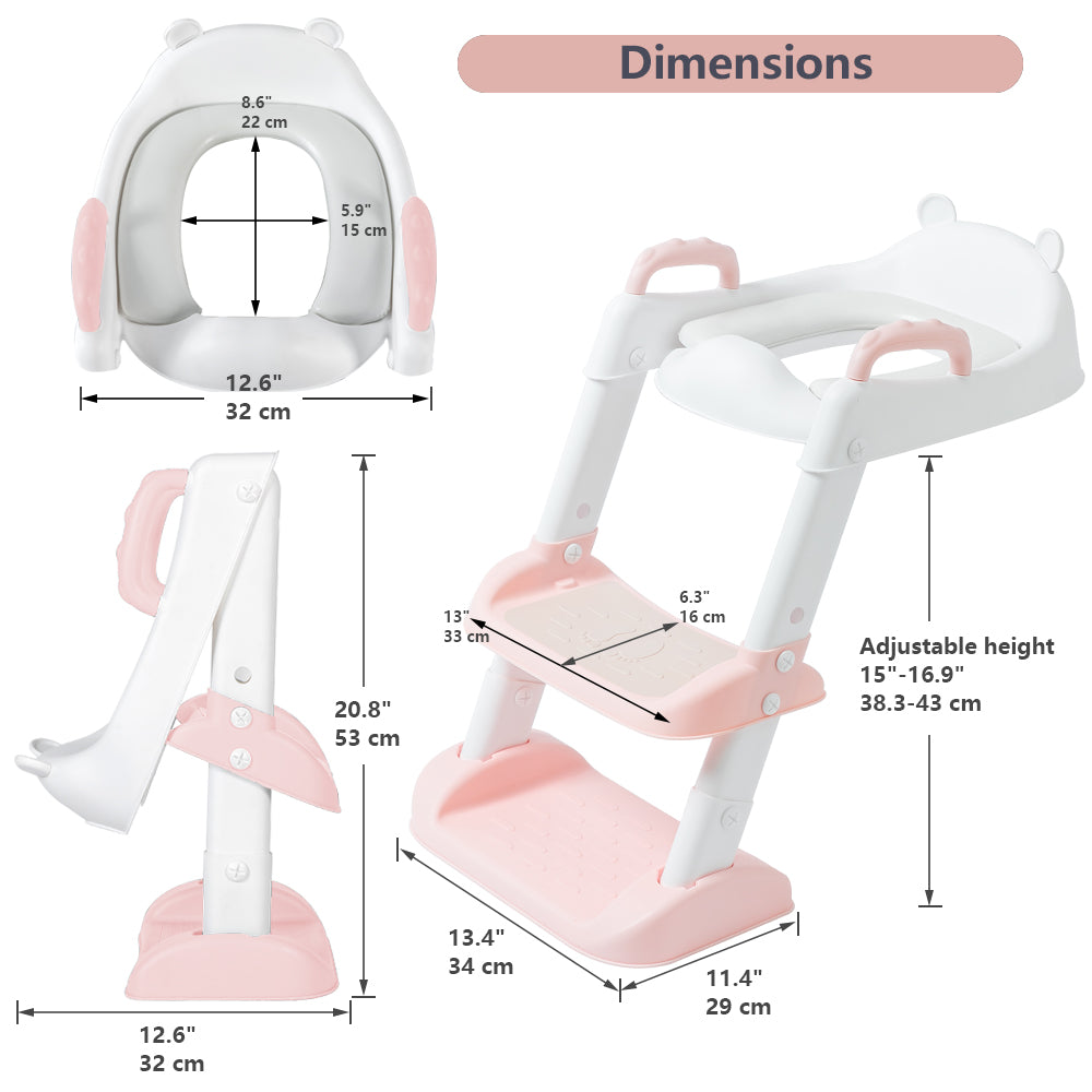 Töpfchentraining-Toilettensitz mit Tritthocker-Leiter Pink