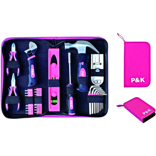 P & K 35-teiliges Werkzeugset im praktischen Etui in Pink