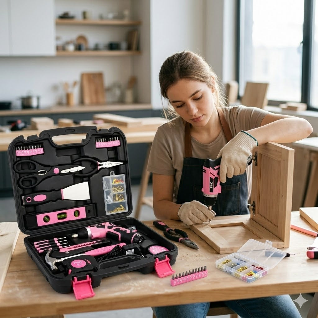 135-teiliges Werkzeugkoffer-Set in Pink – Alles, was Sie für Reparaturen und DIY-Projekte brauchen P & K