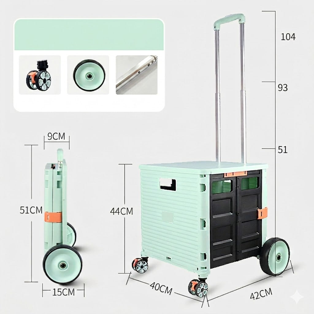 Faltbare Sackkarre mit Tasche,2in1 Einkaufstrolley: Klappbare Transportbox mit 6-Zoll XL-Rädern