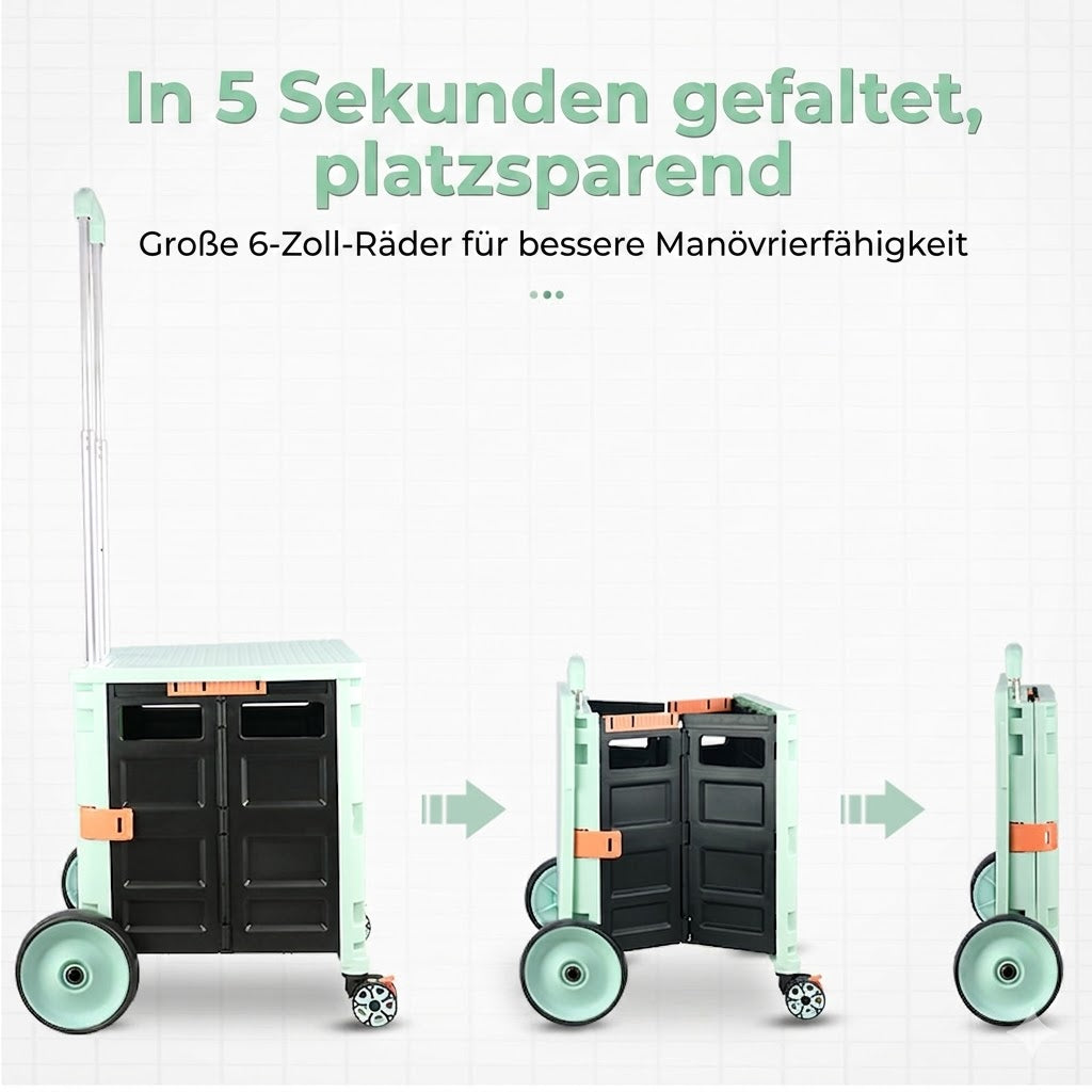Faltbare Sackkarre mit Tasche,2in1 Einkaufstrolley: Klappbare Transportbox mit 6-Zoll XL-Rädern