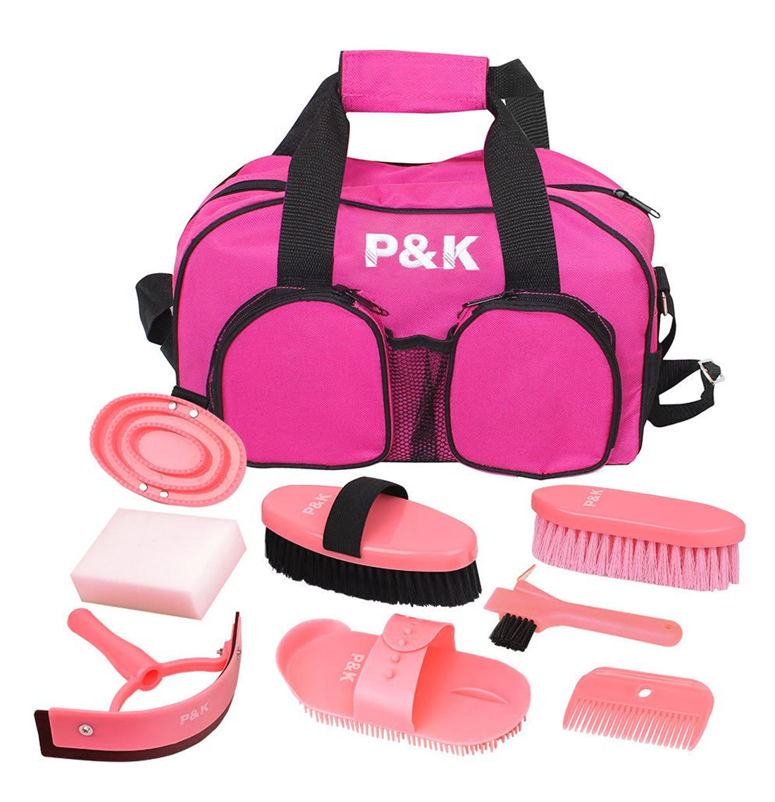 P & K Pferdepflege-Set Werkzeugset Pferd Putzset in Pink in praktischer Tasche  – Alles für die optimale Pflege Ihres Pferdes