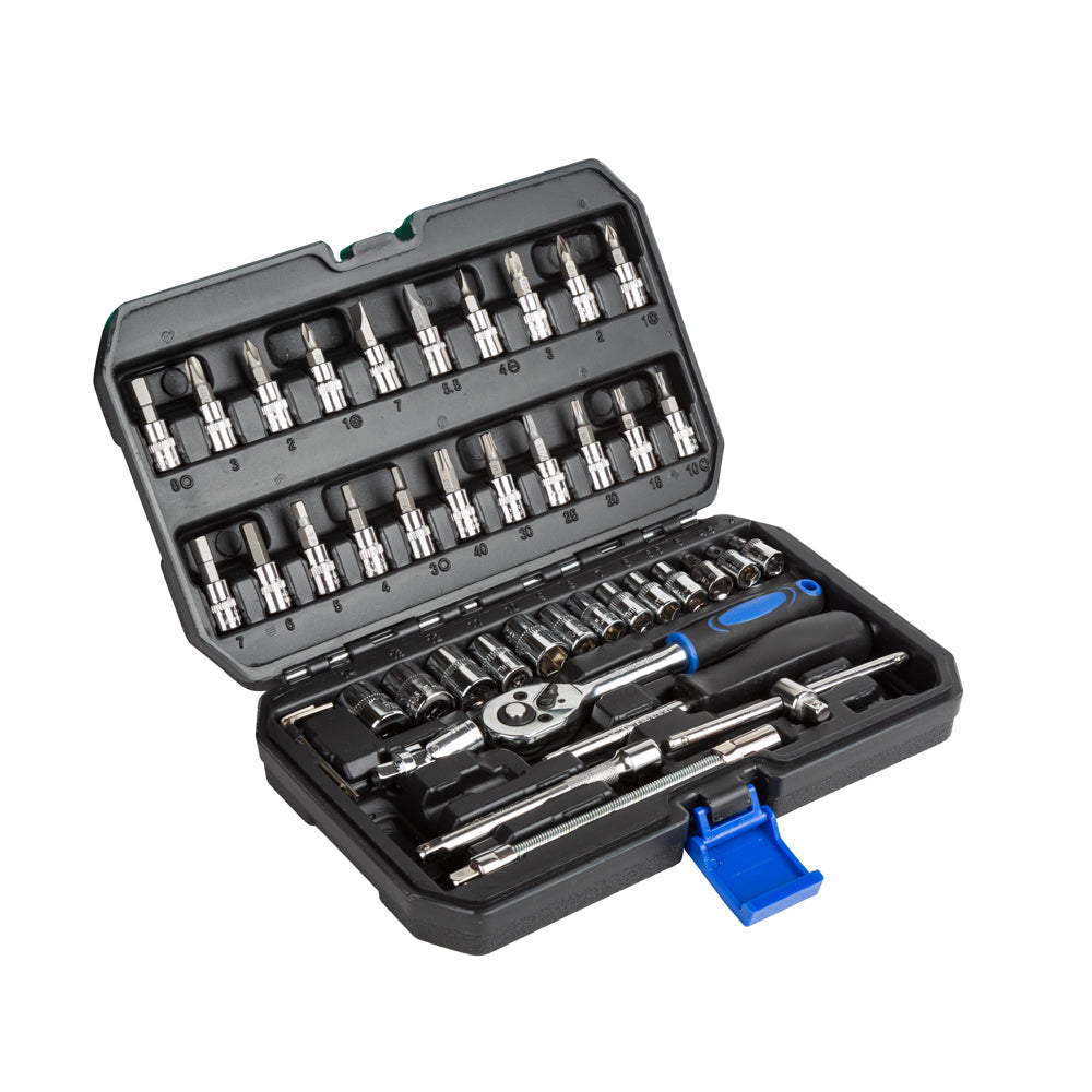 46-teiliges Knarrenkasten-Set Knarrenkasten Steckschlüssel Steckschlüsselsatz1/4" – Kompaktes und vielseitiges Werkzeugset für präzise Schraubarbeiten PHiXWELL