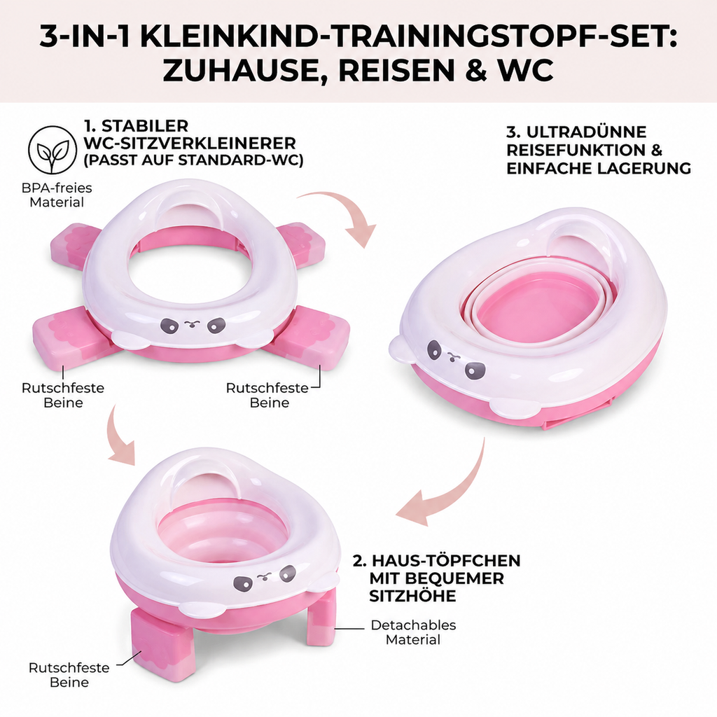 Töpfchentraining Tragbarer Toilettensitz Reise-Toilette, faltbar und leicht zu reinigen Pink