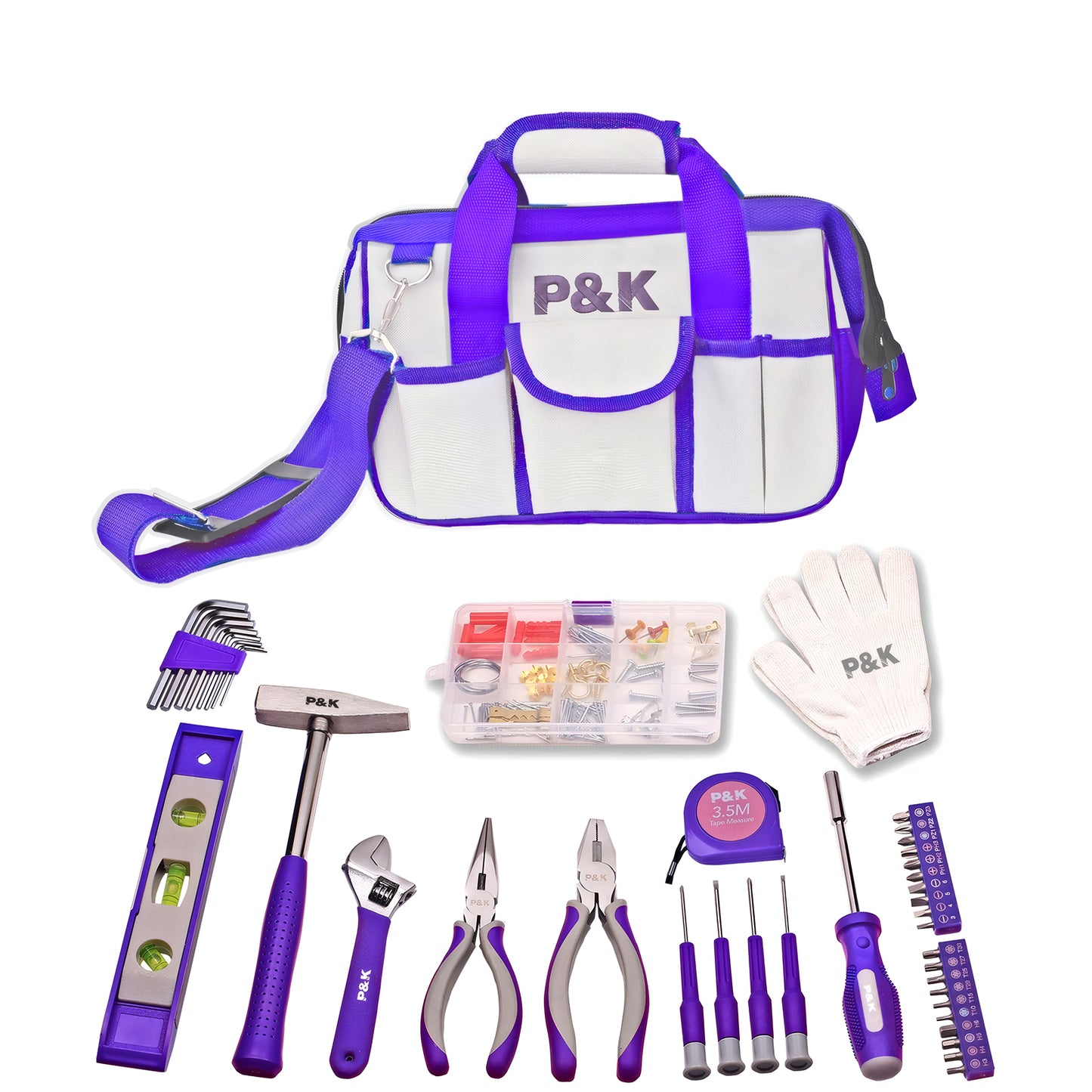 P & K 141 teiliges Werkzeugset in Lila mit praktischer Tasche