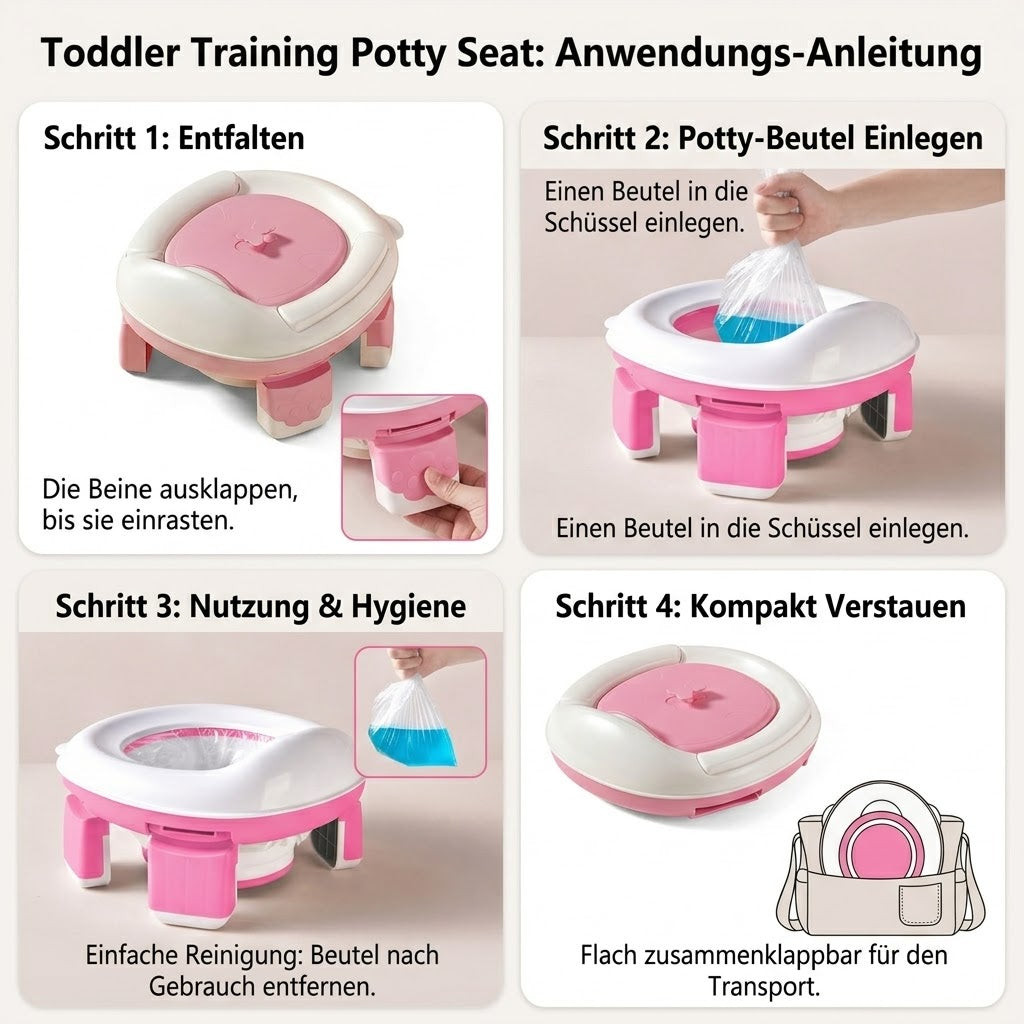 Töpfchentraining Tragbarer Toilettensitz Reise-Toilette, faltbar und leicht zu reinigen Pink