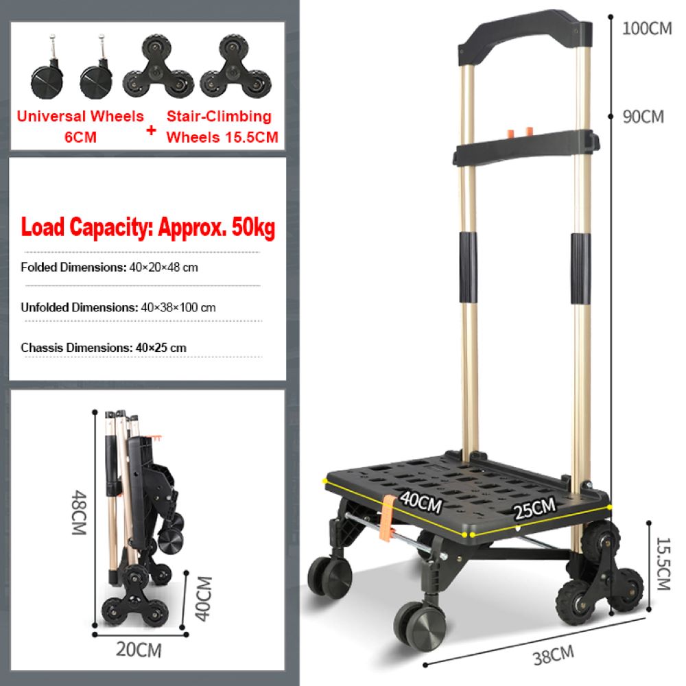 Faltbare Sackkarre mit Tasche ,2in1 Treppensteiger-Einkaufstrolley – 50kg Last, faltbar, Sackkarre