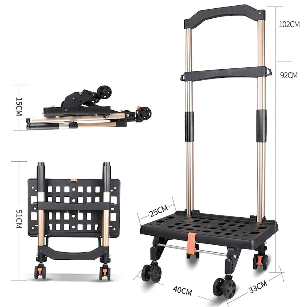 Faltbare Sackkarre mit Tasche, 2in1 Einkaufstrolley & Sackkarre – faltbar, 360° Rollen, Alu-Gestell