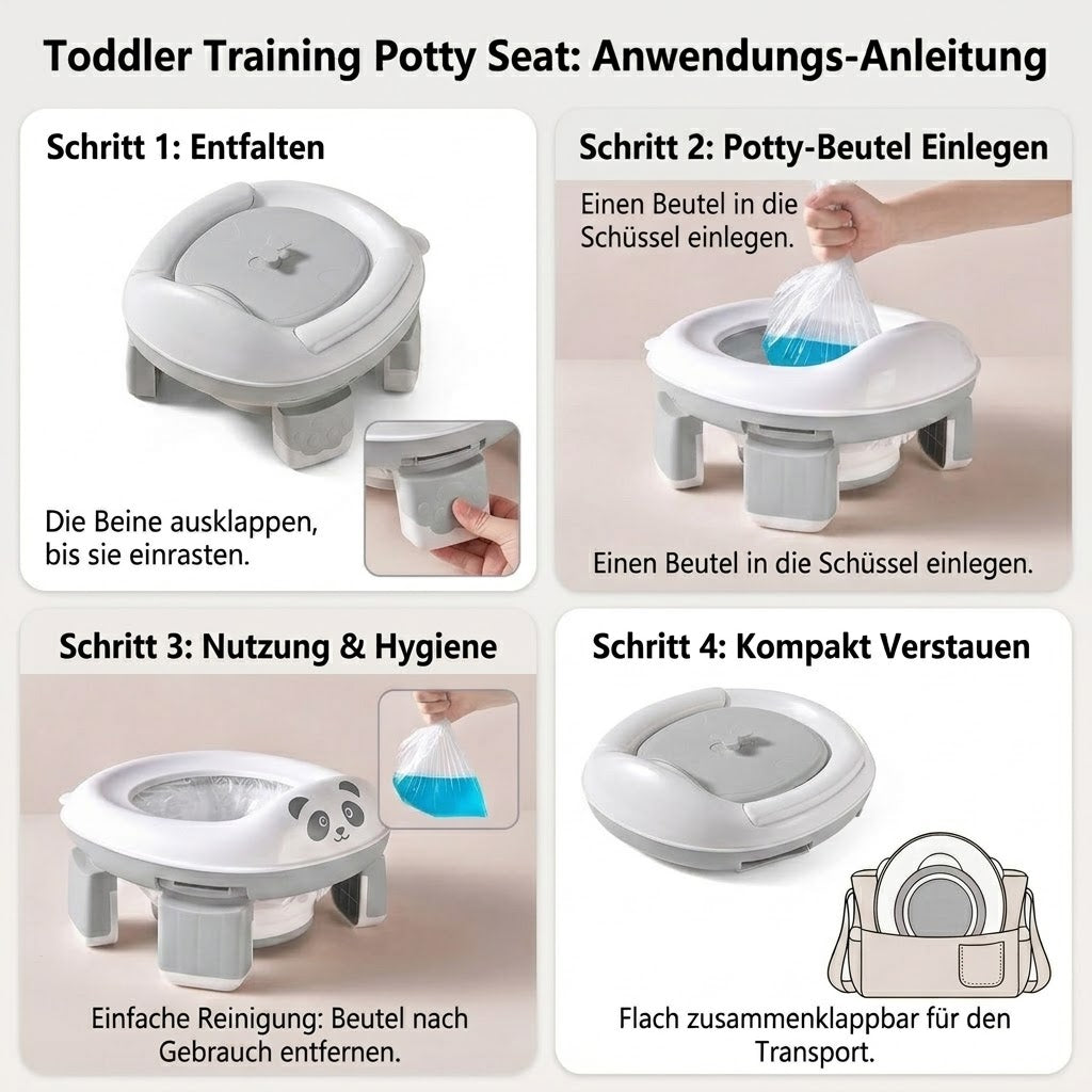Töpfchentraining Tragbarer Toilettensitz Reise-Toilette, faltbar und leicht zu reinigen Grau