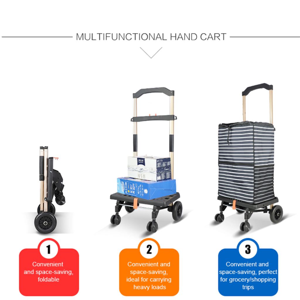 Faltbare Sackkarre mit Tasche,2in1 Einkaufstrolley & Sackkarre – faltbar, 50kg Tragkraft, XL-Räder