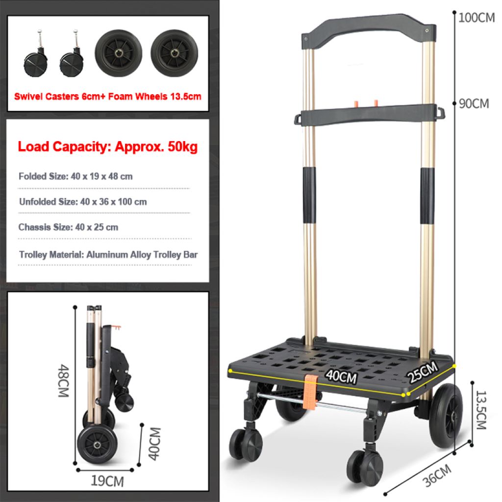 Faltbare Sackkarre mit Tasche,2in1 Einkaufstrolley & Sackkarre – faltbar, 50kg Tragkraft, XL-Räder