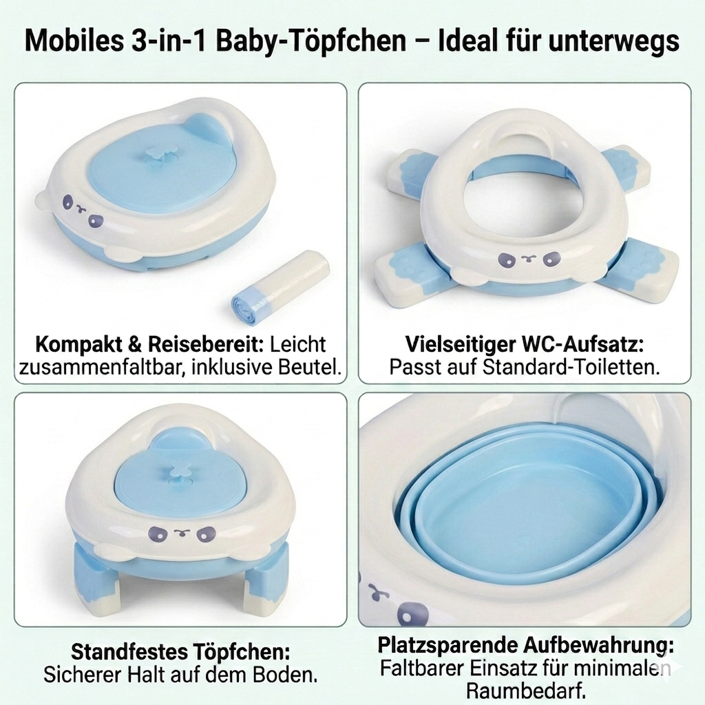 Töpfchentraining Tragbarer Toilettensitz Reise-Toilette, faltbar und leicht zu reinigen Blau