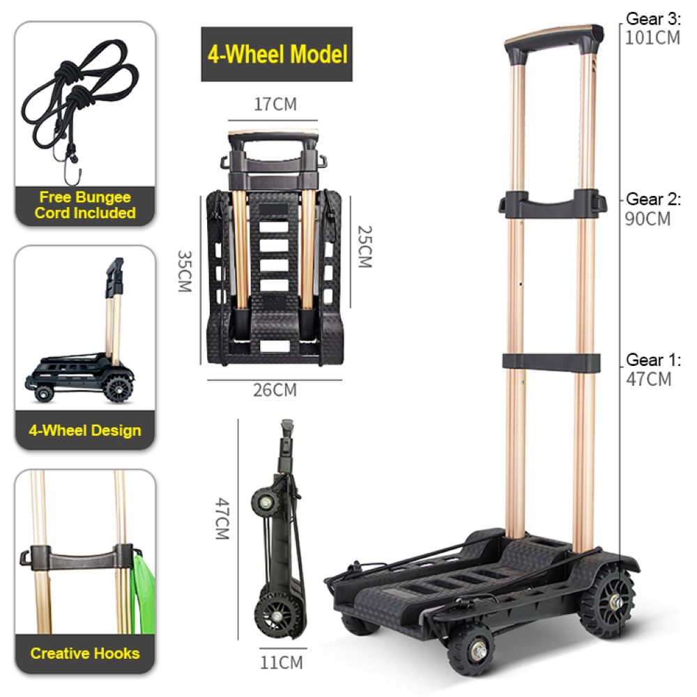 Faltbare Sackkarre mit Tasche – 4 Räder Gepäckwagen & Transportkarre