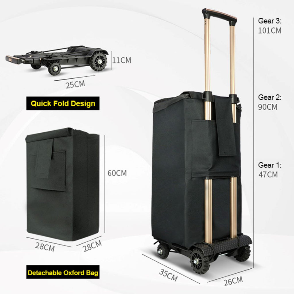 Faltbare Sackkarre mit Tasche – 4 Räder Gepäckwagen & Transportkarre