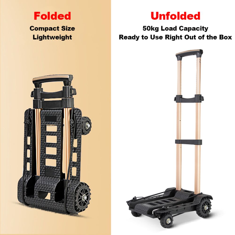 Faltbare Sackkarre mit Tasche – 4 Räder Gepäckwagen & Transportkarre