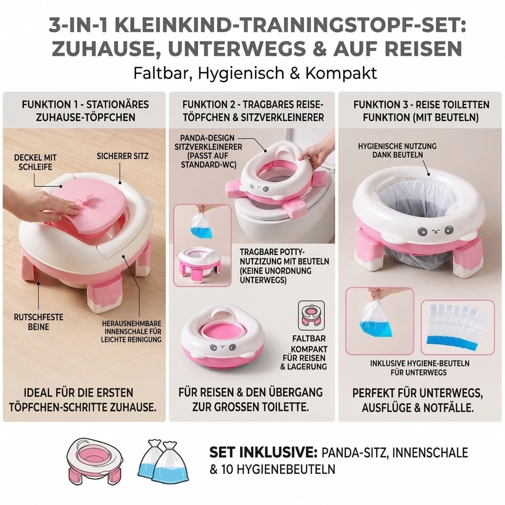 Töpfchentraining Tragbarer Toilettensitz Reise-Toilette, faltbar und leicht zu reinigen Pink